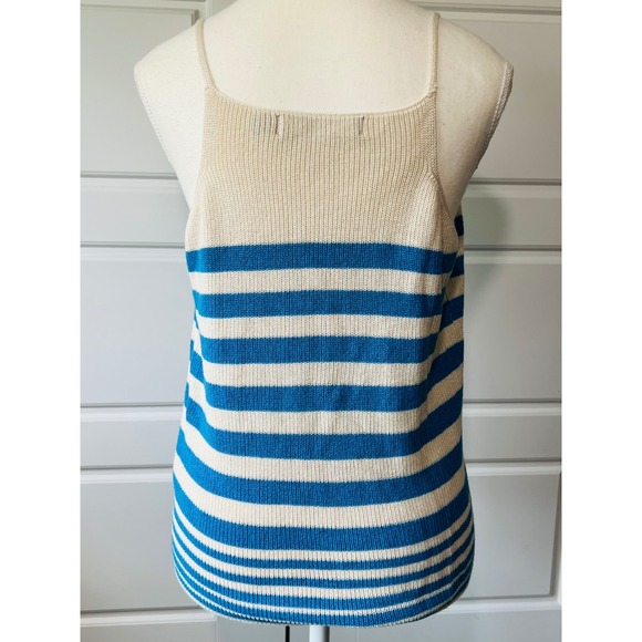 Vero Moda Striped Knit Tank‎ Top Sleeveless Casual Blue Cream Size L - Picture 4 of 8